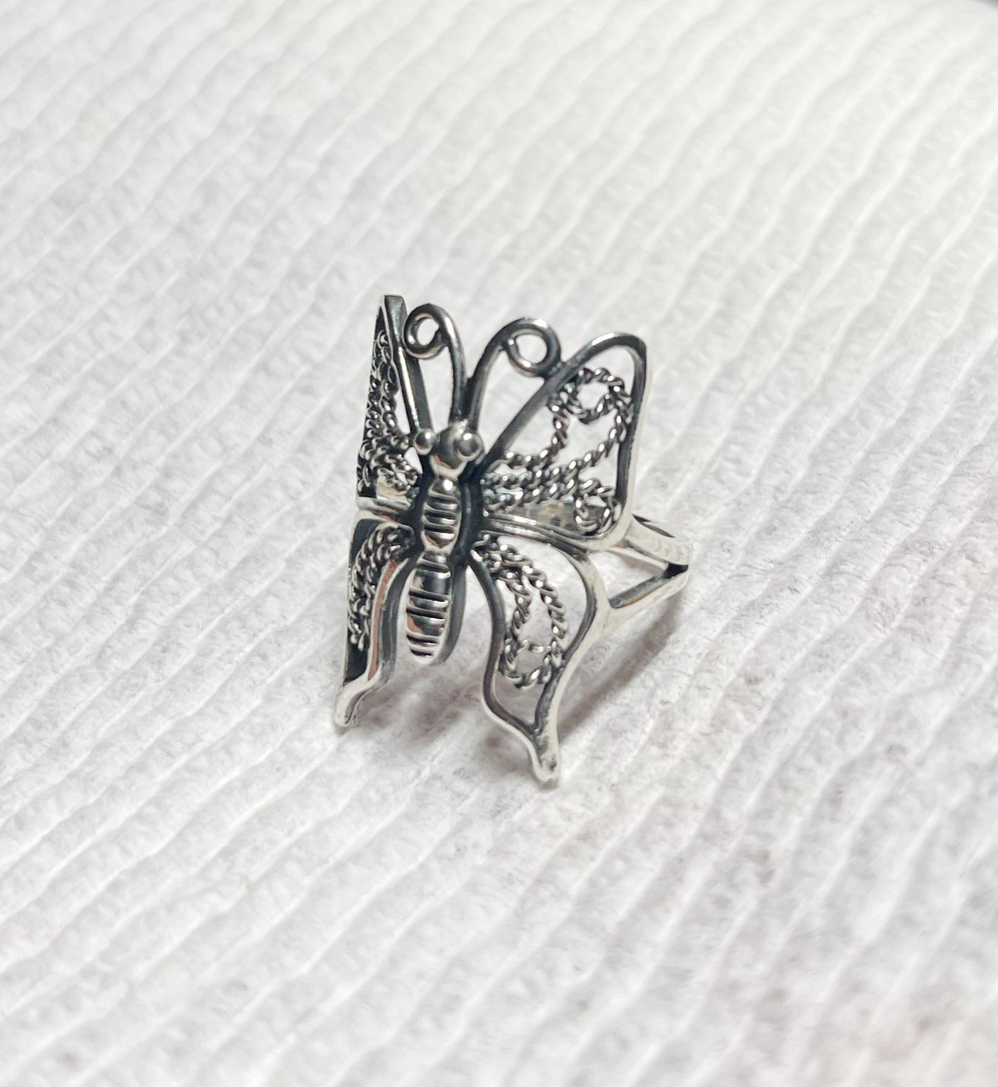 Large butterfly sterling silver ring