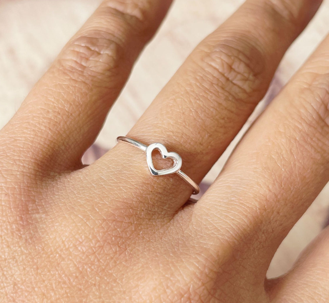 Simple heart sterling silver ring