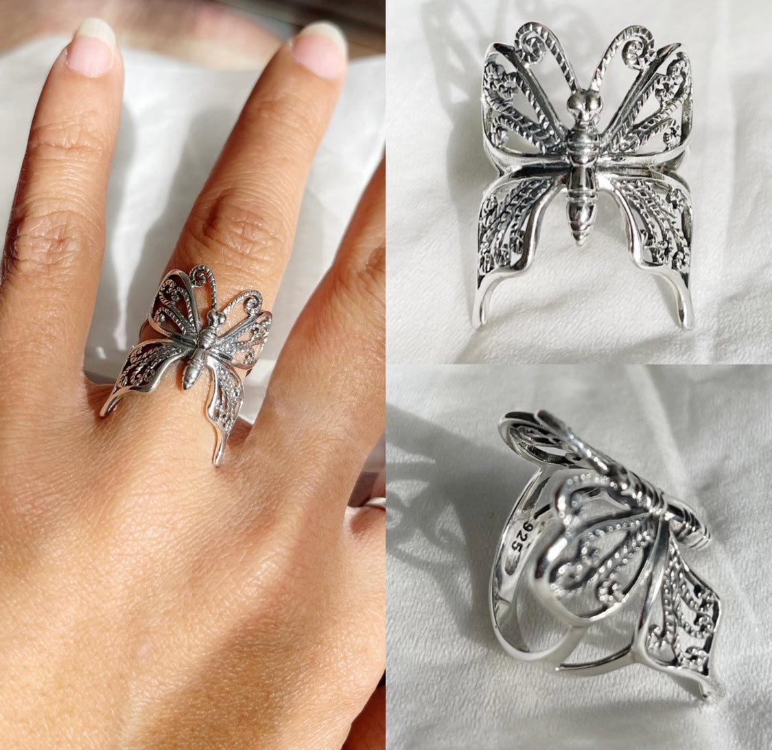 Large Butterfly 925 Sterling Silver ring (Oxidized)