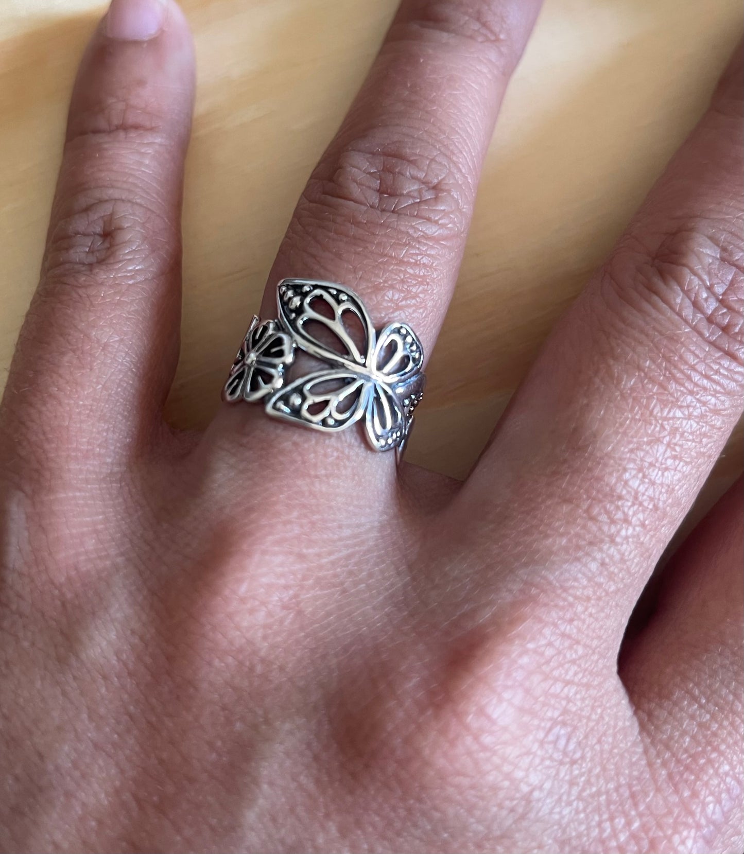 Large butterfly sterling silver ring