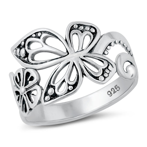 Large butterfly sterling silver ring