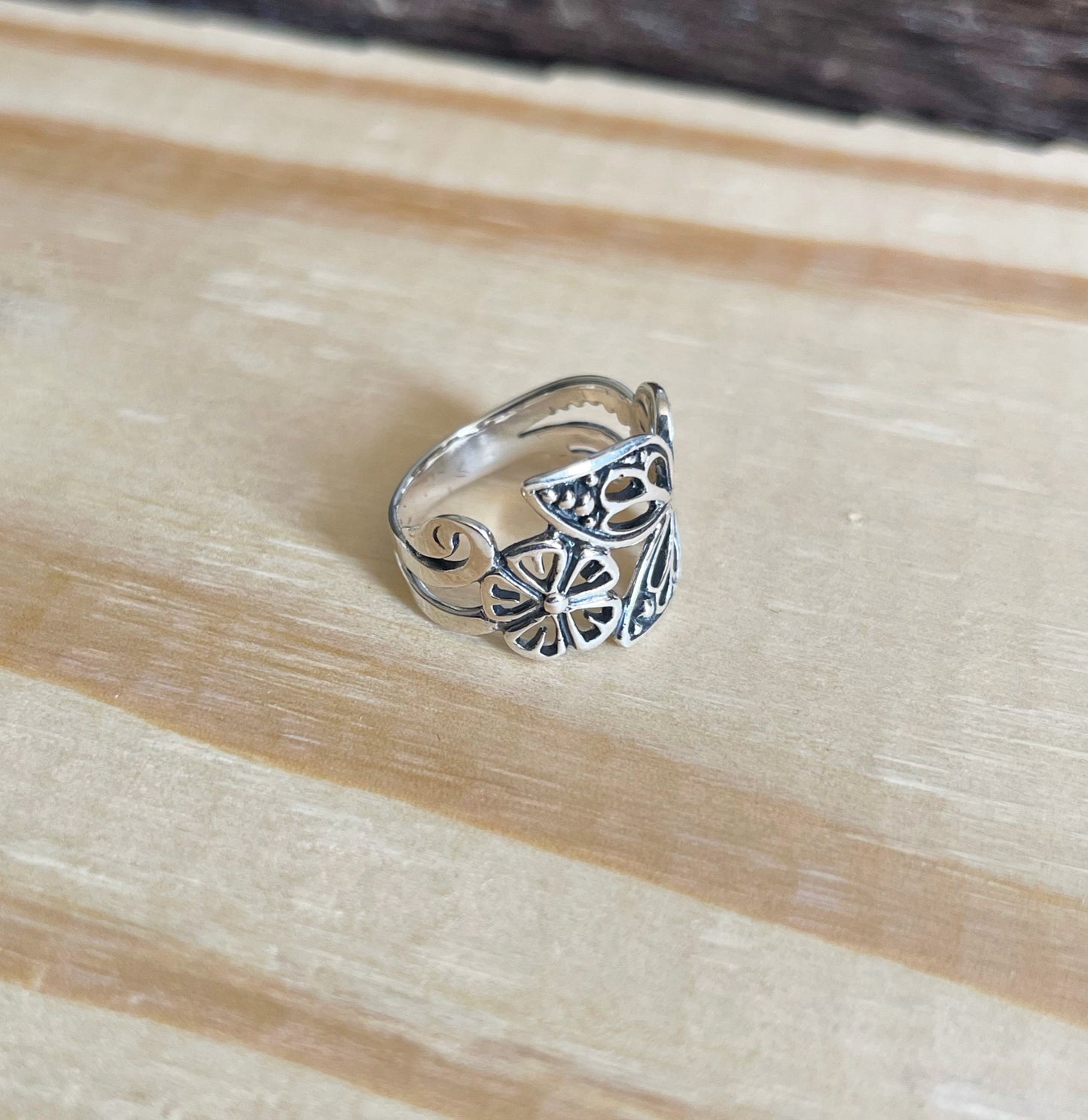 Large butterfly sterling silver ring